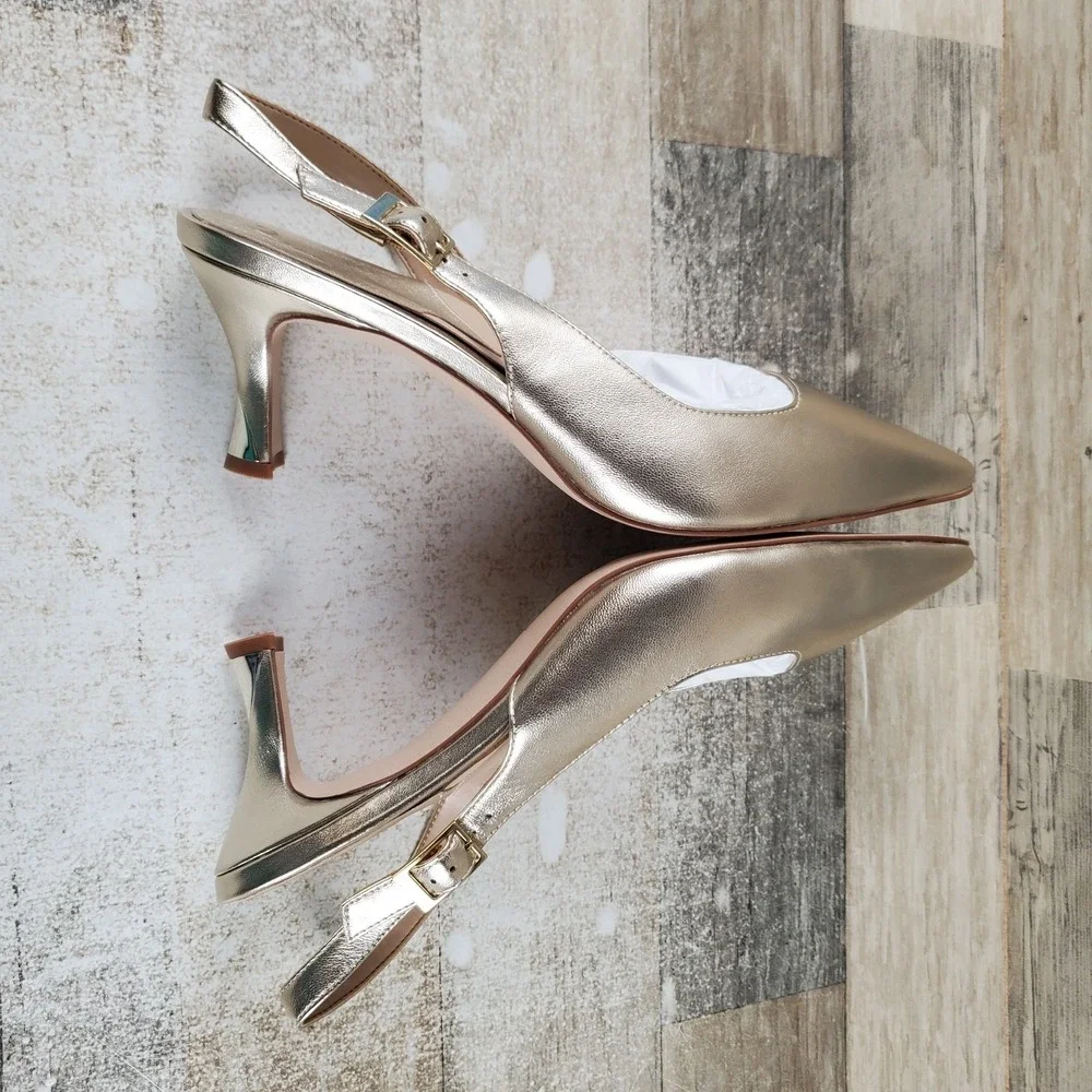 Naturalizer 27 Edit Felicia 4 Women Pump Sz 9 Gold Leather Slingback Pointed Toe